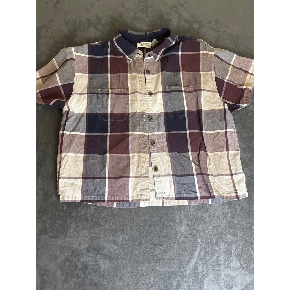 Plaid Button Womens XL Short Sleeve Cotton Crop